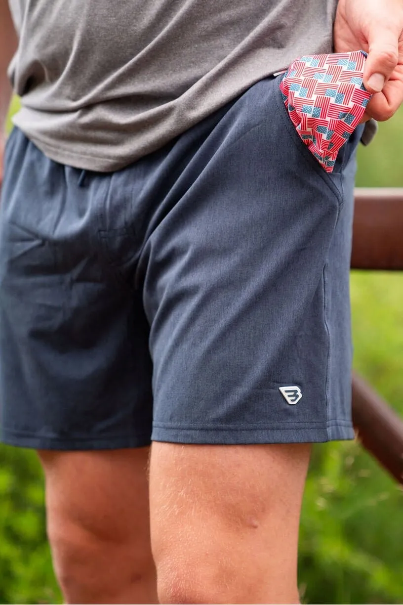 Athletic Short - Heather Navy - American Flag Liner