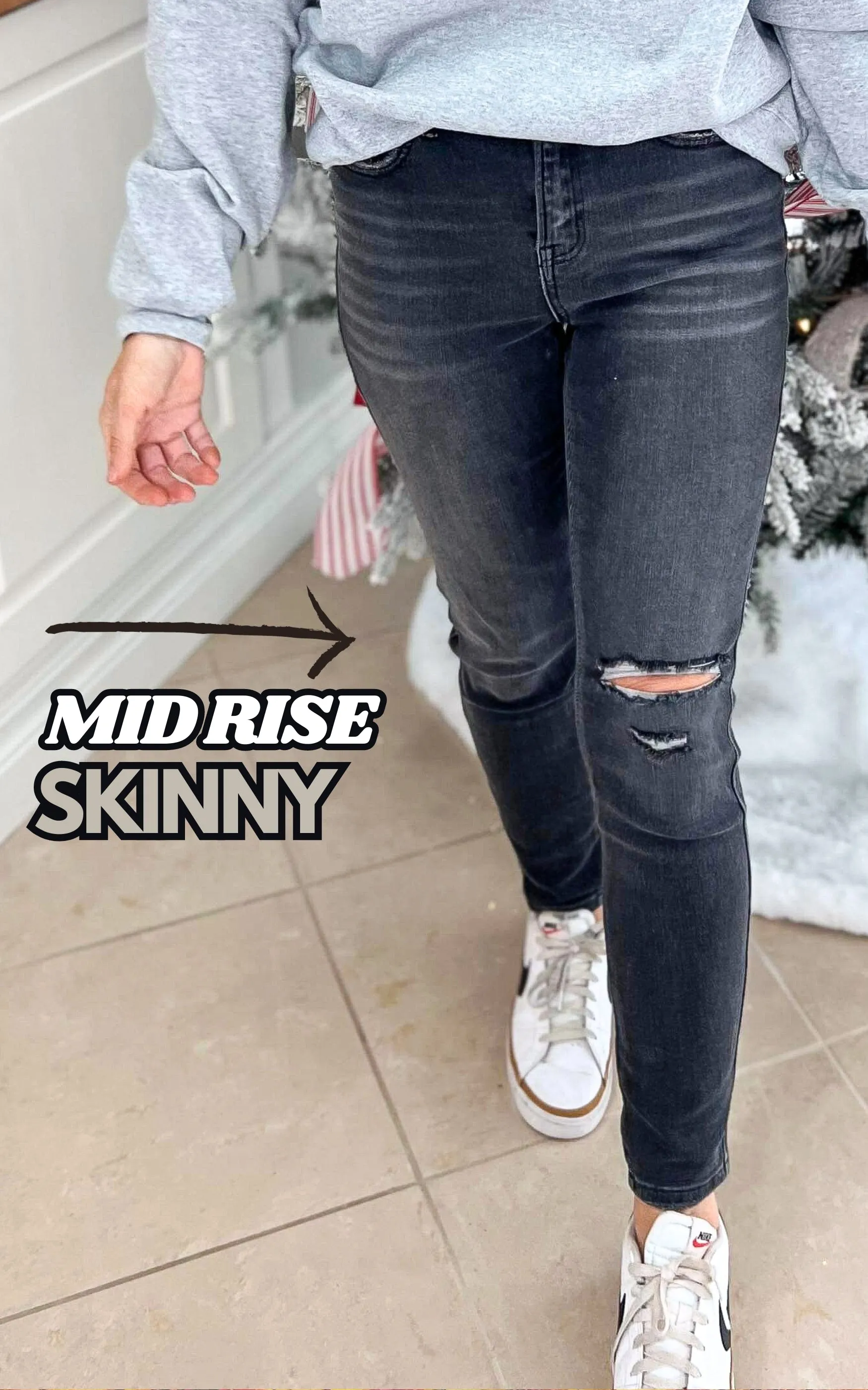 Black Mid Rise Ankle Skinny Jeans - Mica