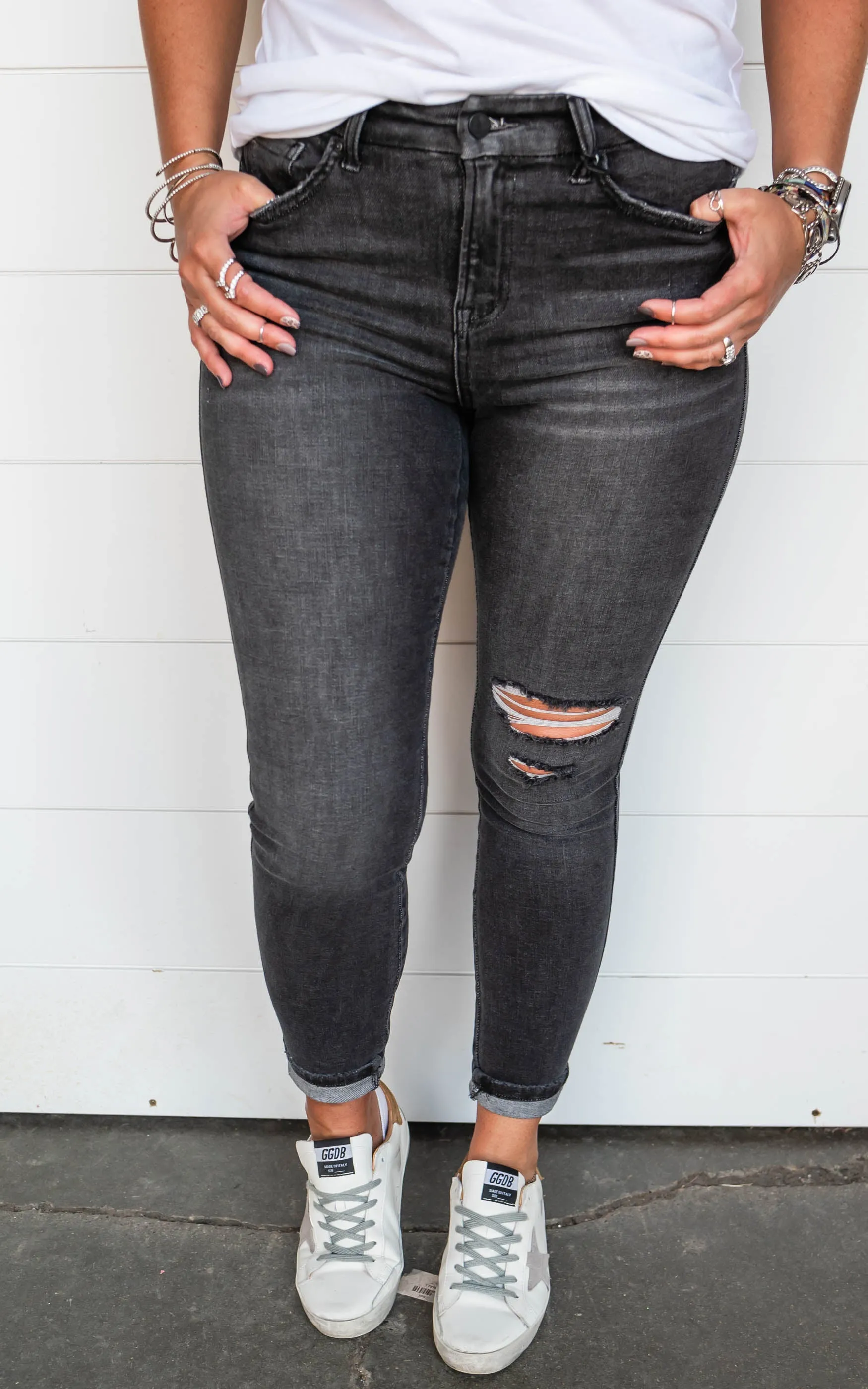 Black Mid Rise Ankle Skinny Jeans - Mica