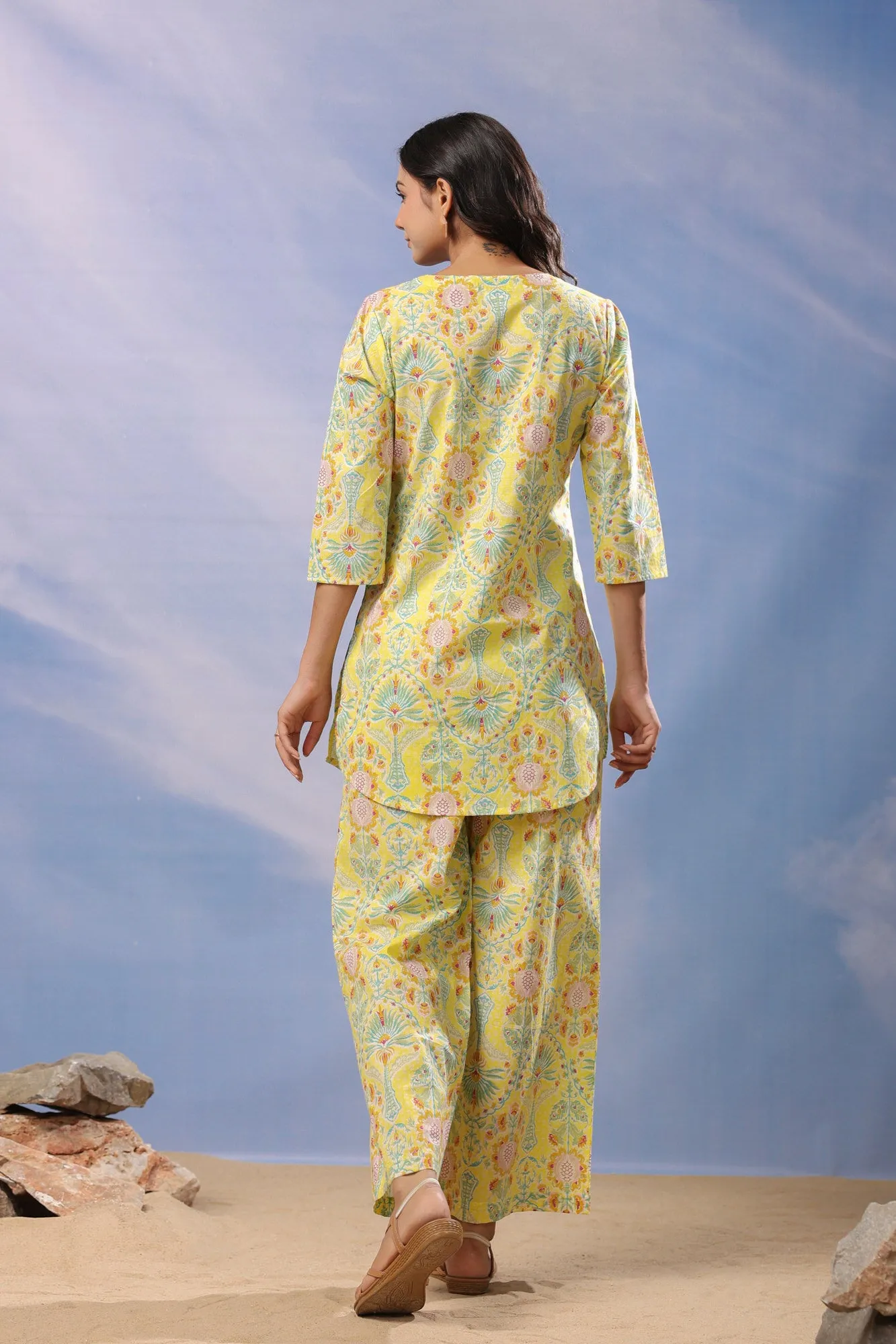 Citrus Delight Cotton Palazzo Loungewear Set