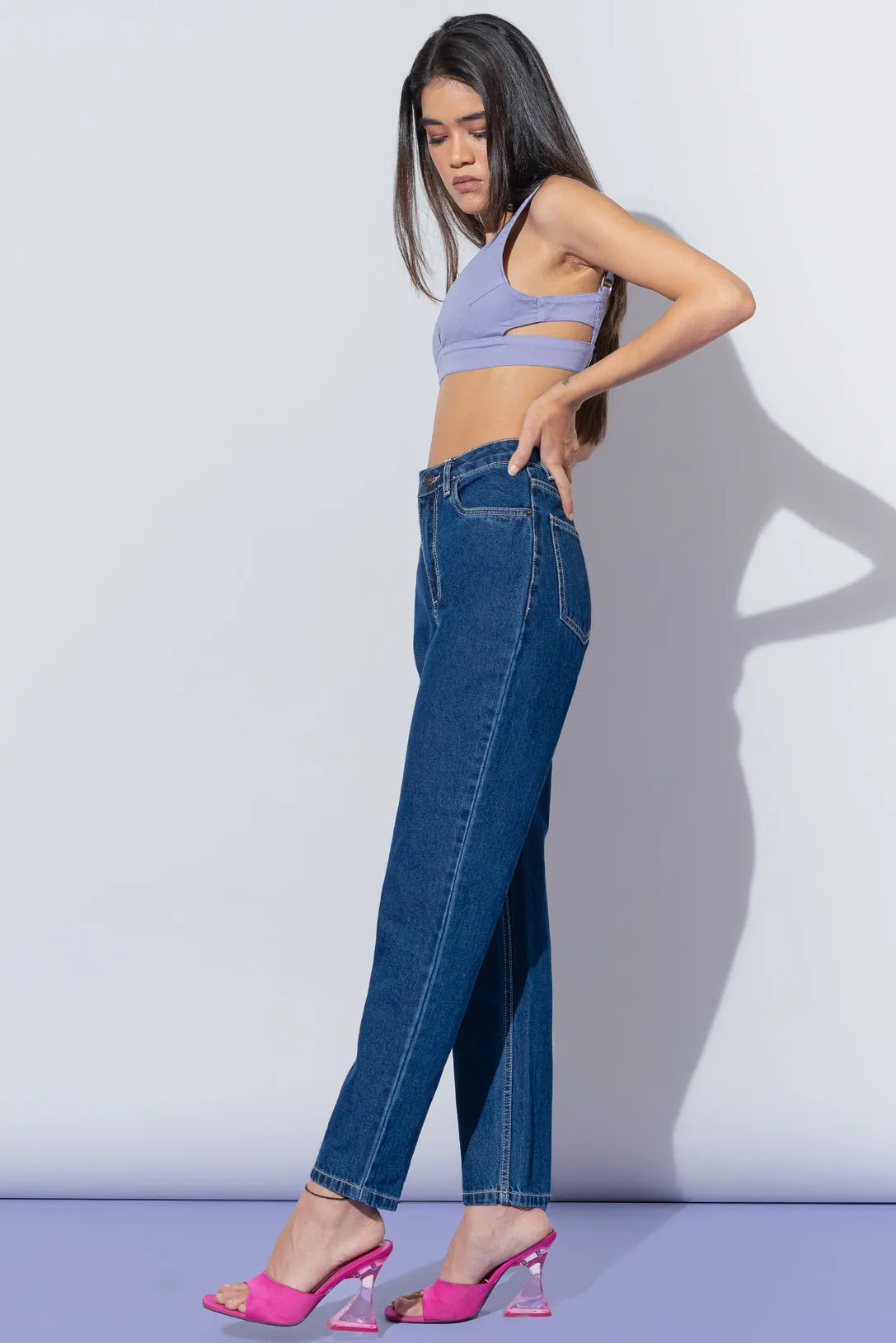 Contrast Blue Mom Jeans