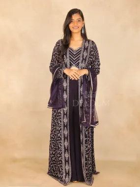 Dark purple Leaf Designed Palazzo Suit