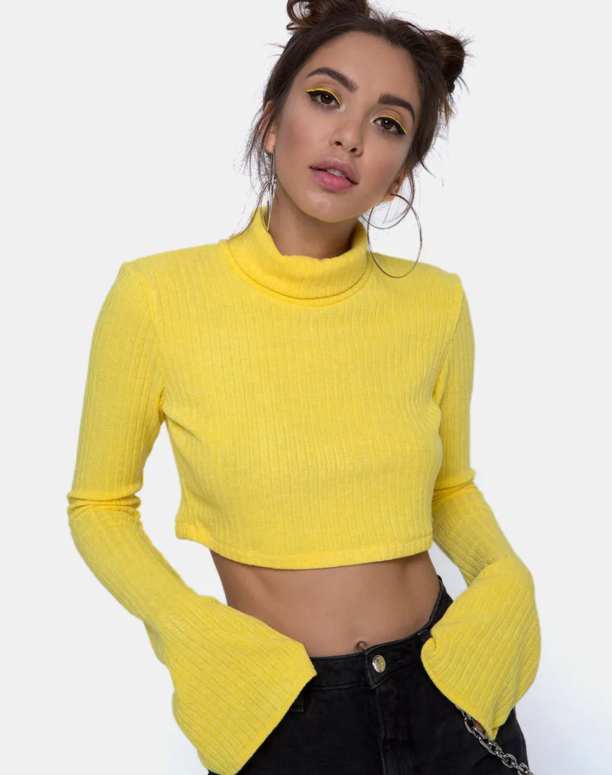 Elena Crop Top in Rib Knit Yellow