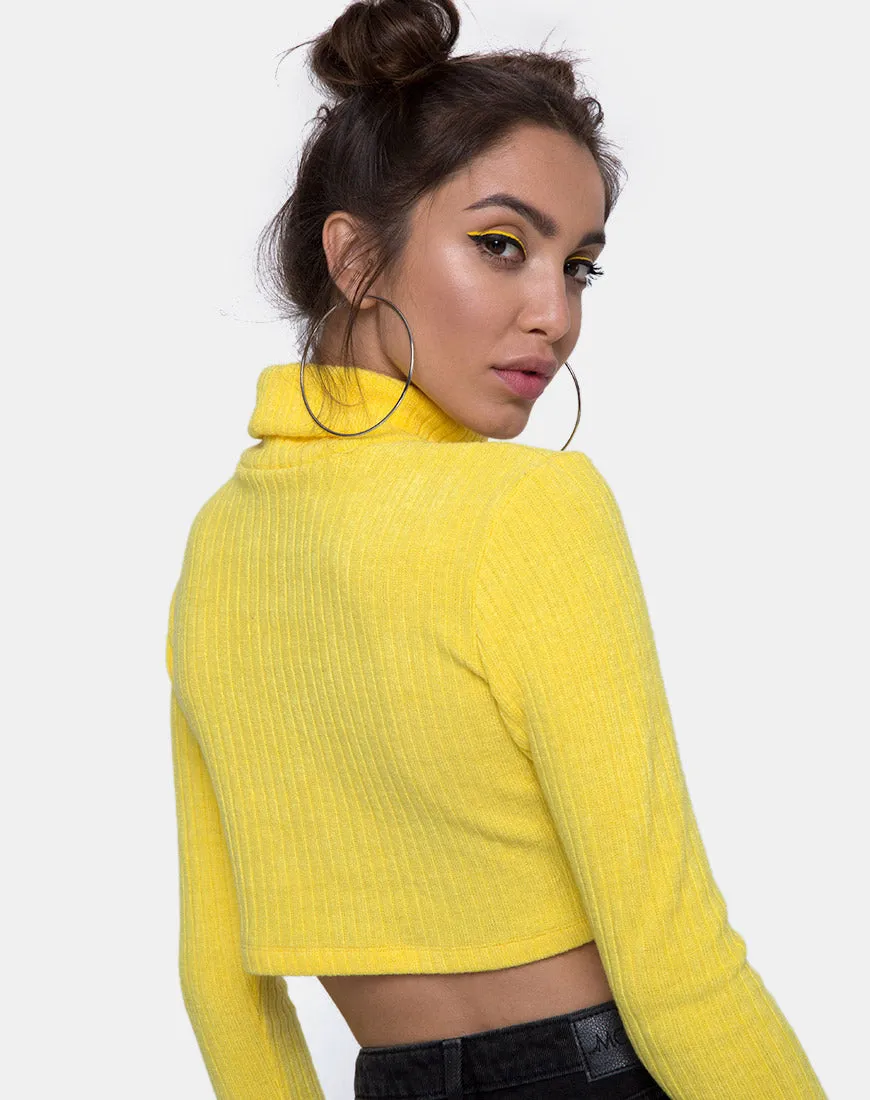 Elena Crop Top in Rib Knit Yellow