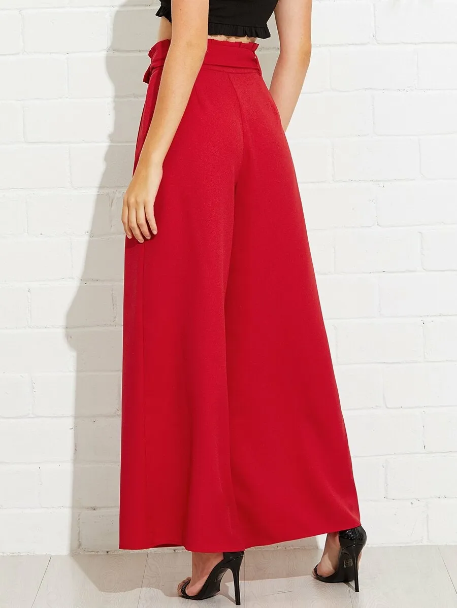 Frill Waist Belted Palazzo Pants