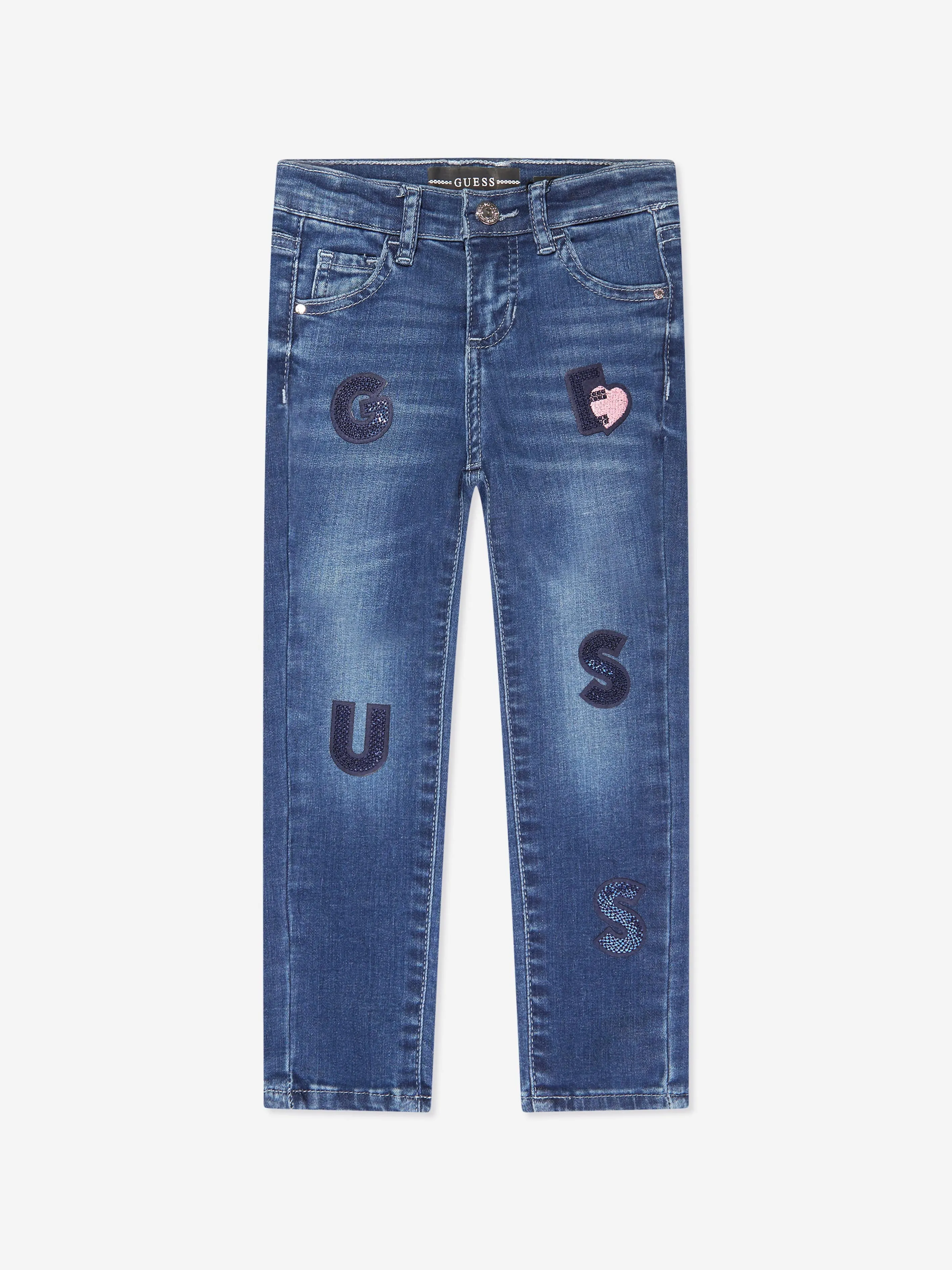 Guess Girls Skinny Fit Logo Jeans in Blue