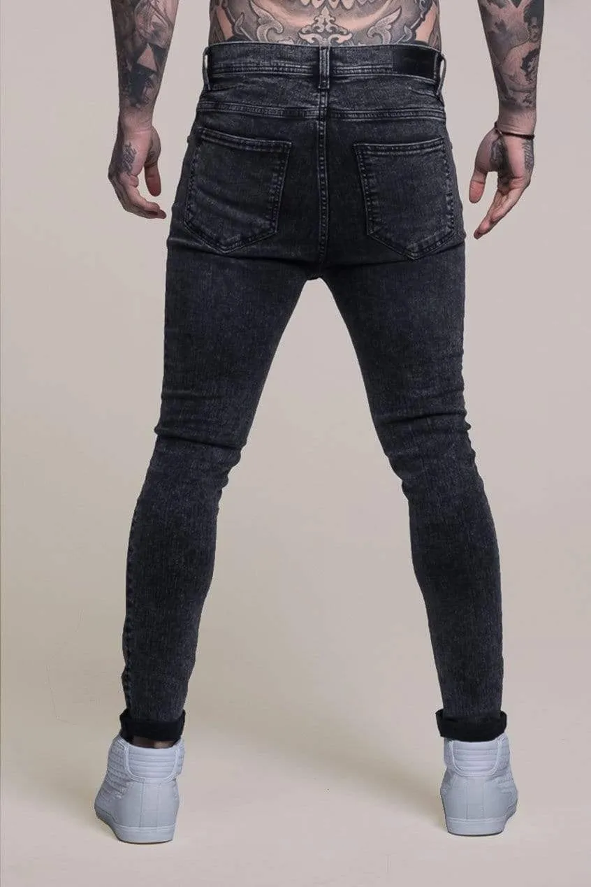 Johnny Skinny Fit Stretch Distressed Men's Jeans - Grey