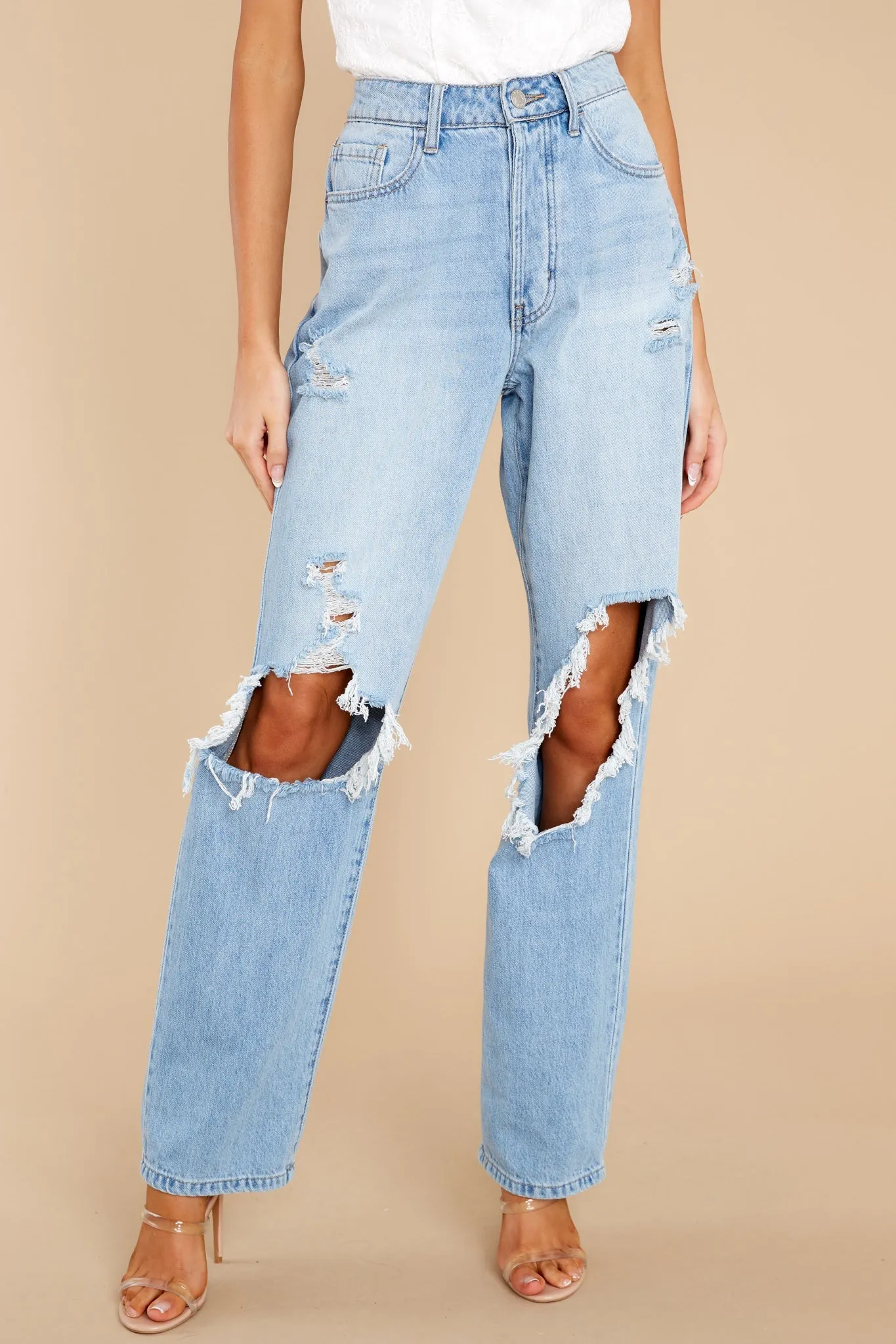 Just Trust Me Light Wash Distressed Straight Jeans