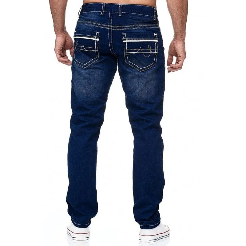 Men Slant Pocket Contrast Trim Washed Skinny Jeans