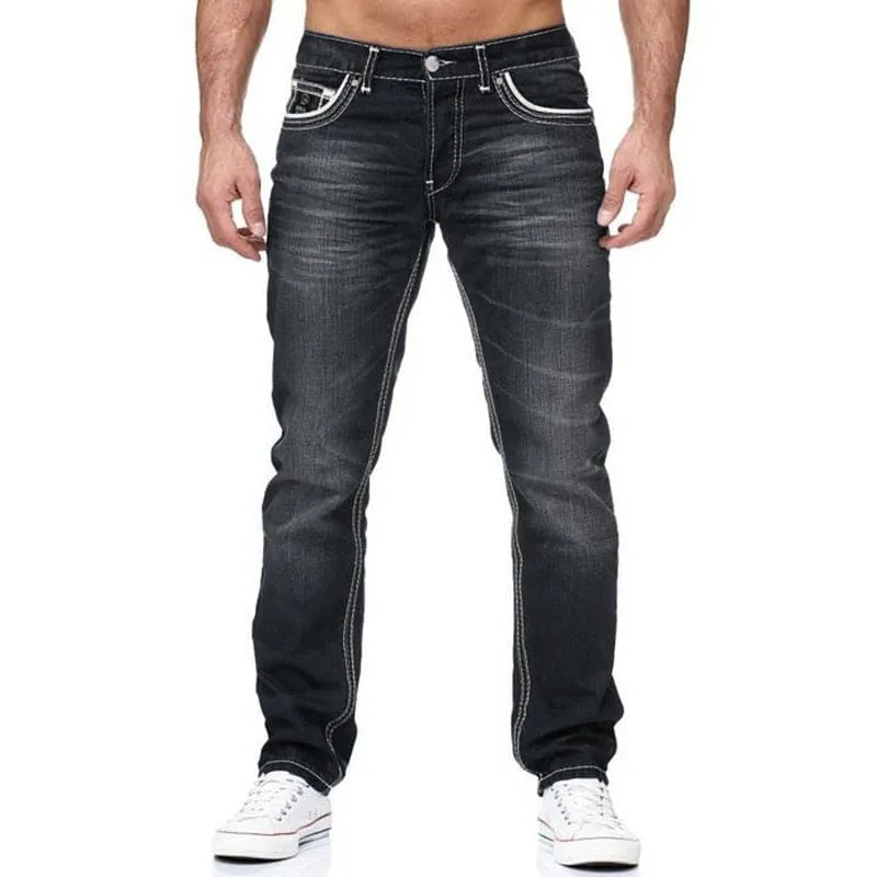 Men Slant Pocket Contrast Trim Washed Skinny Jeans