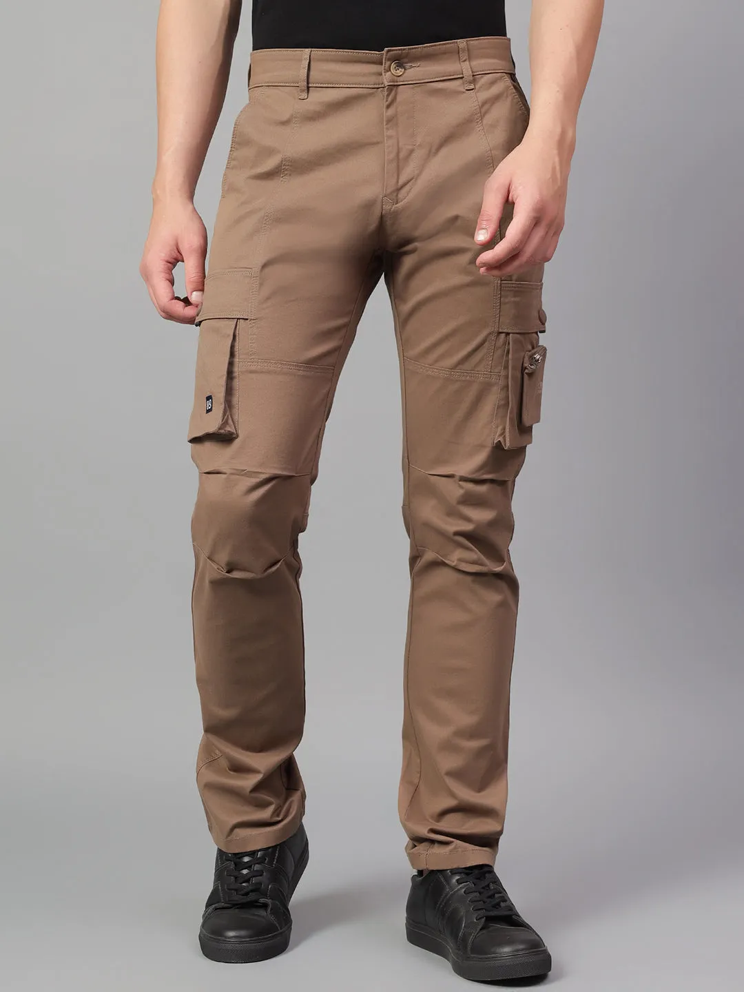 Men's Brown Solid Full Length Cargo