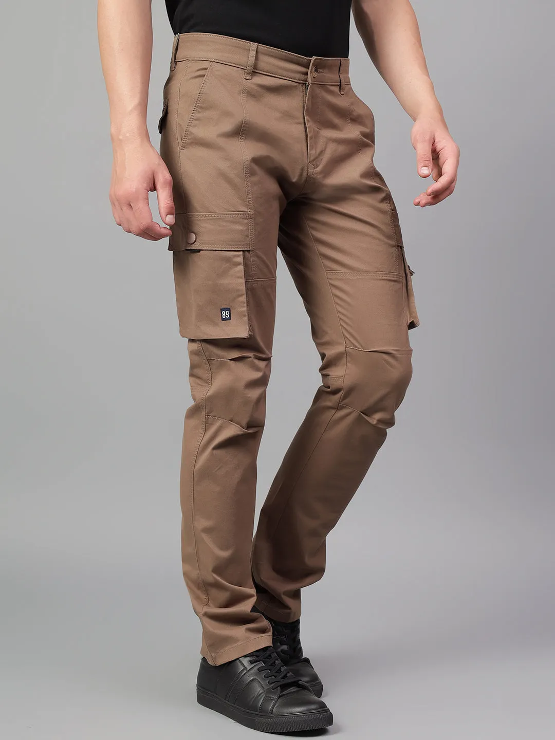 Men's Brown Solid Full Length Cargo