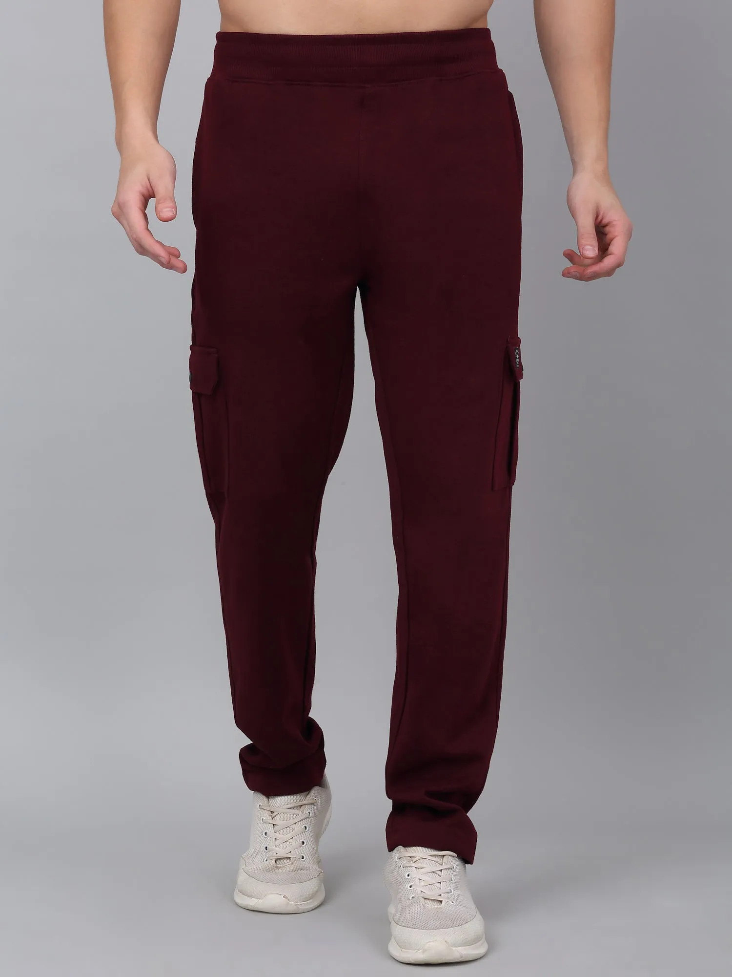 Men's Maroon Solid Full Length Cargo