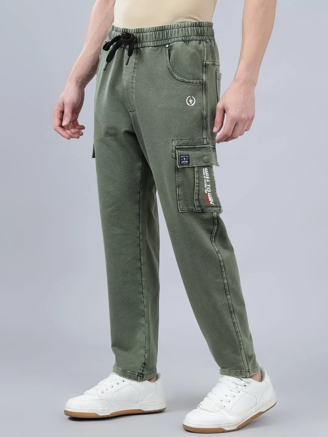 Men's Olive Green Solid Full Length Winter Cargo Pant