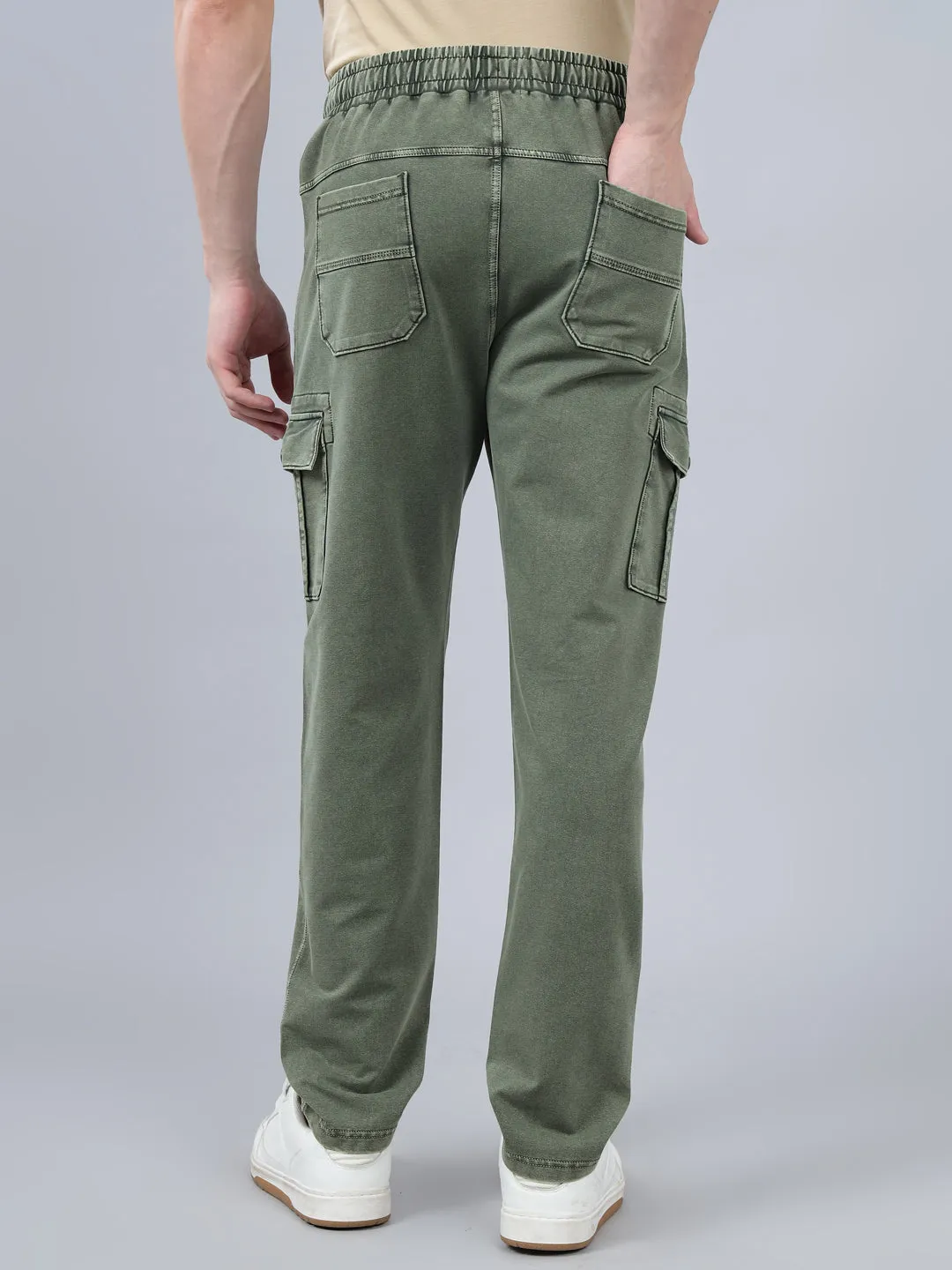 Men's Olive Green Solid Full Length Winter Cargo Pant