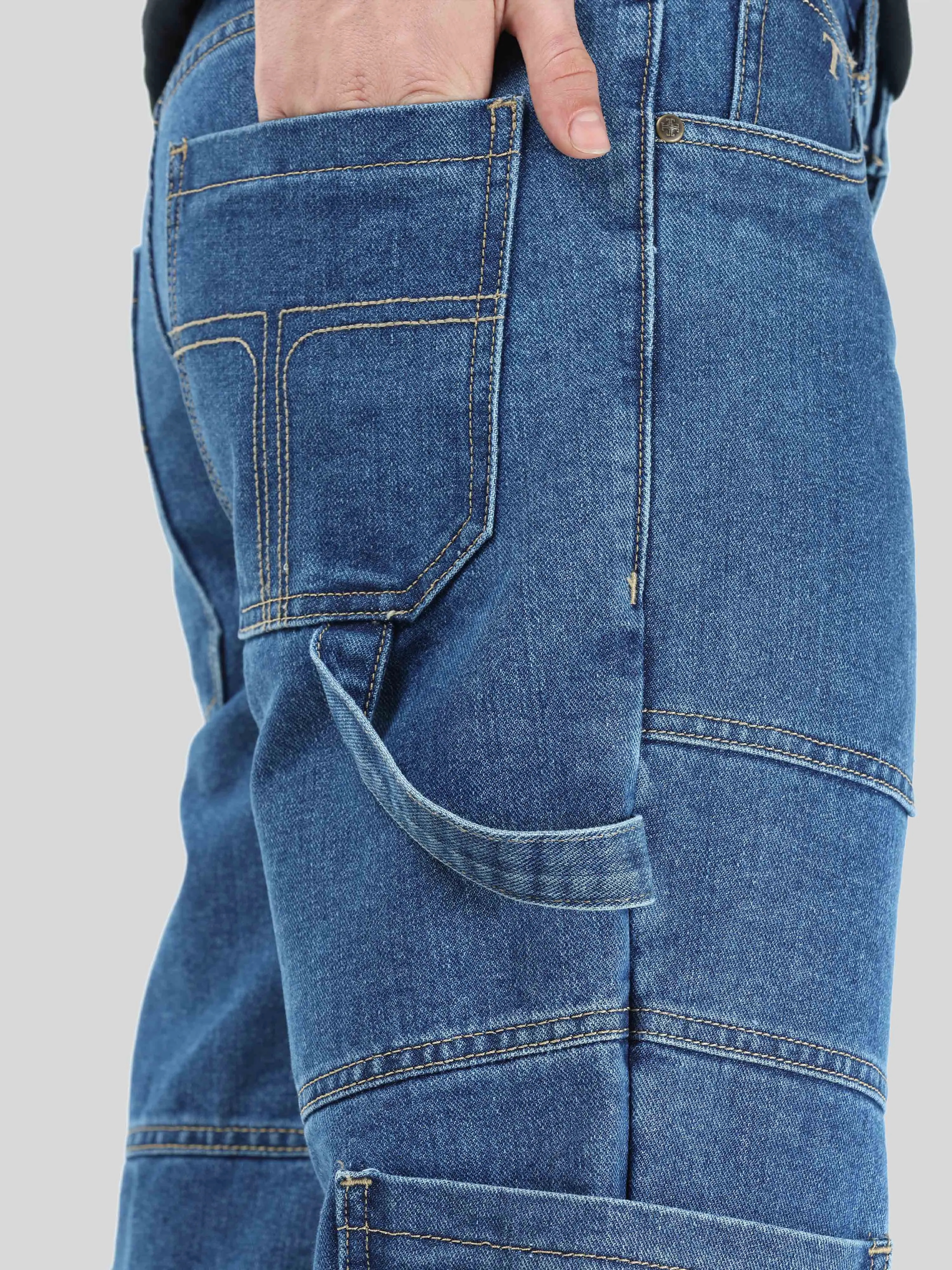 Mid Blue Relaxed Fit Denim Cargo