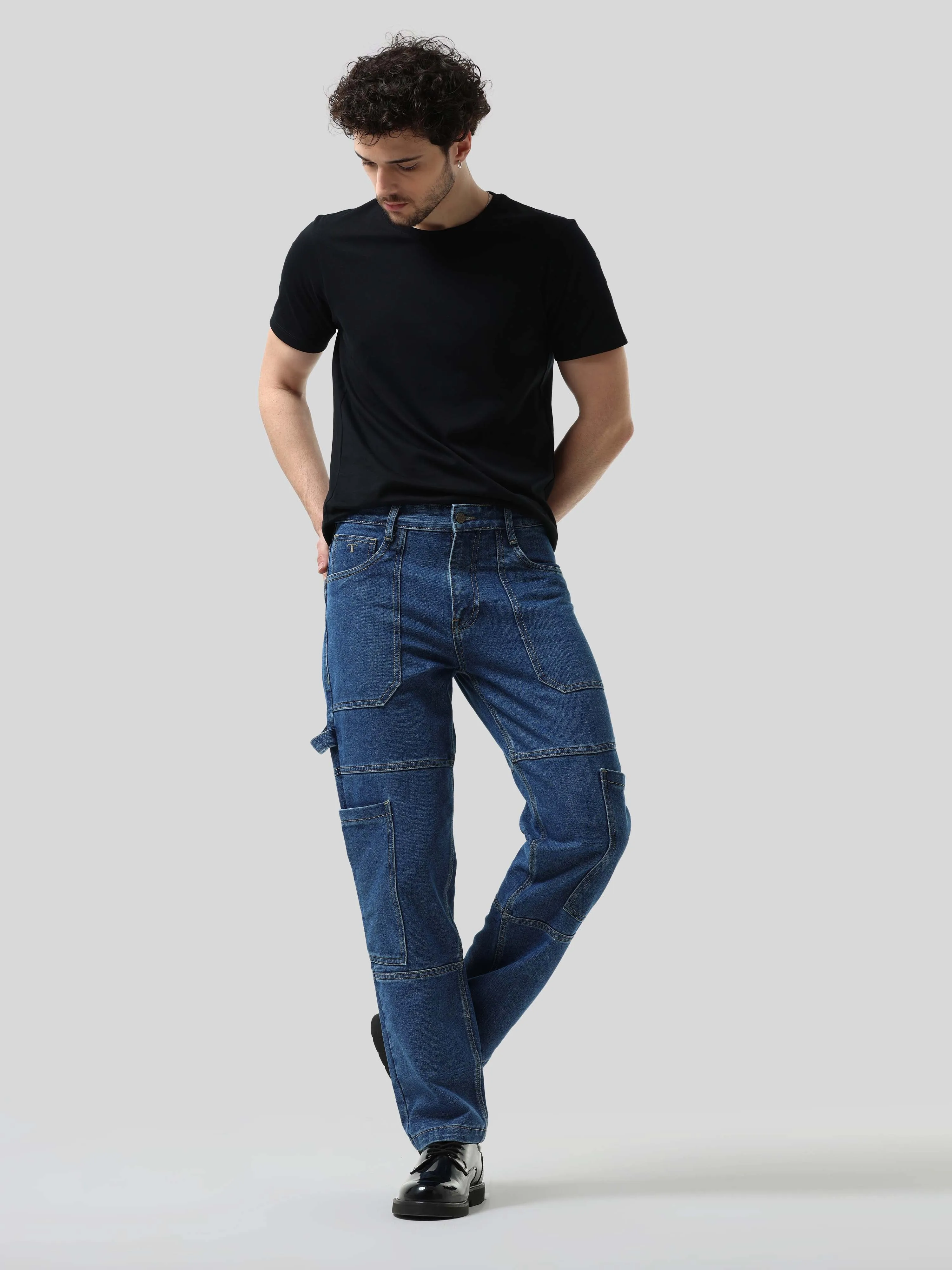 Mid Blue Relaxed Fit Denim Cargo