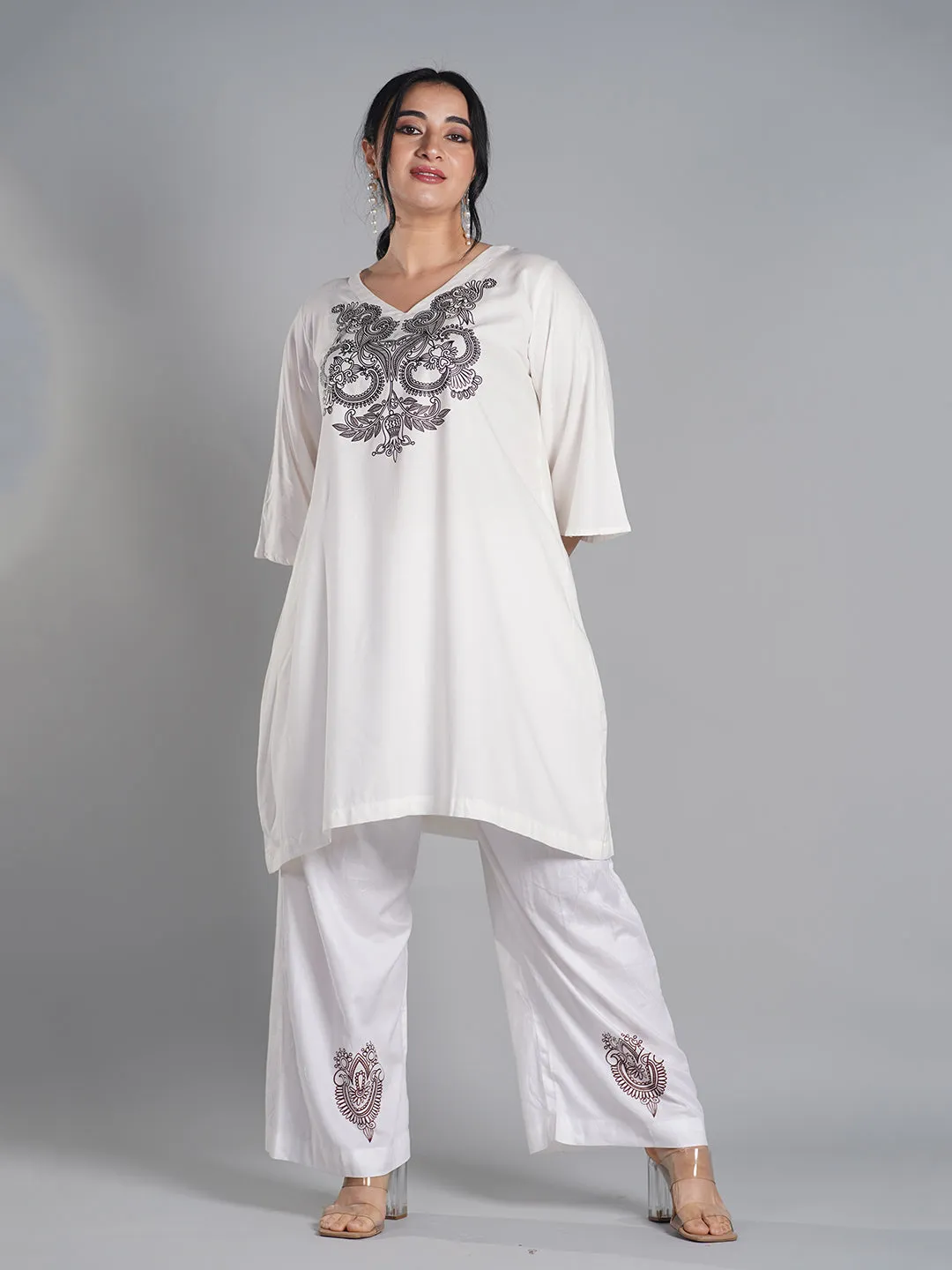 MilkyWhite Rayon PrintedPalazzoPants - Ethnoblanc