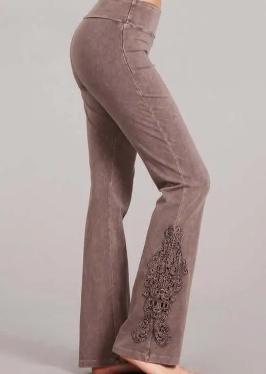 Mineral Washed Bootcut Jeggings Crochet Detail