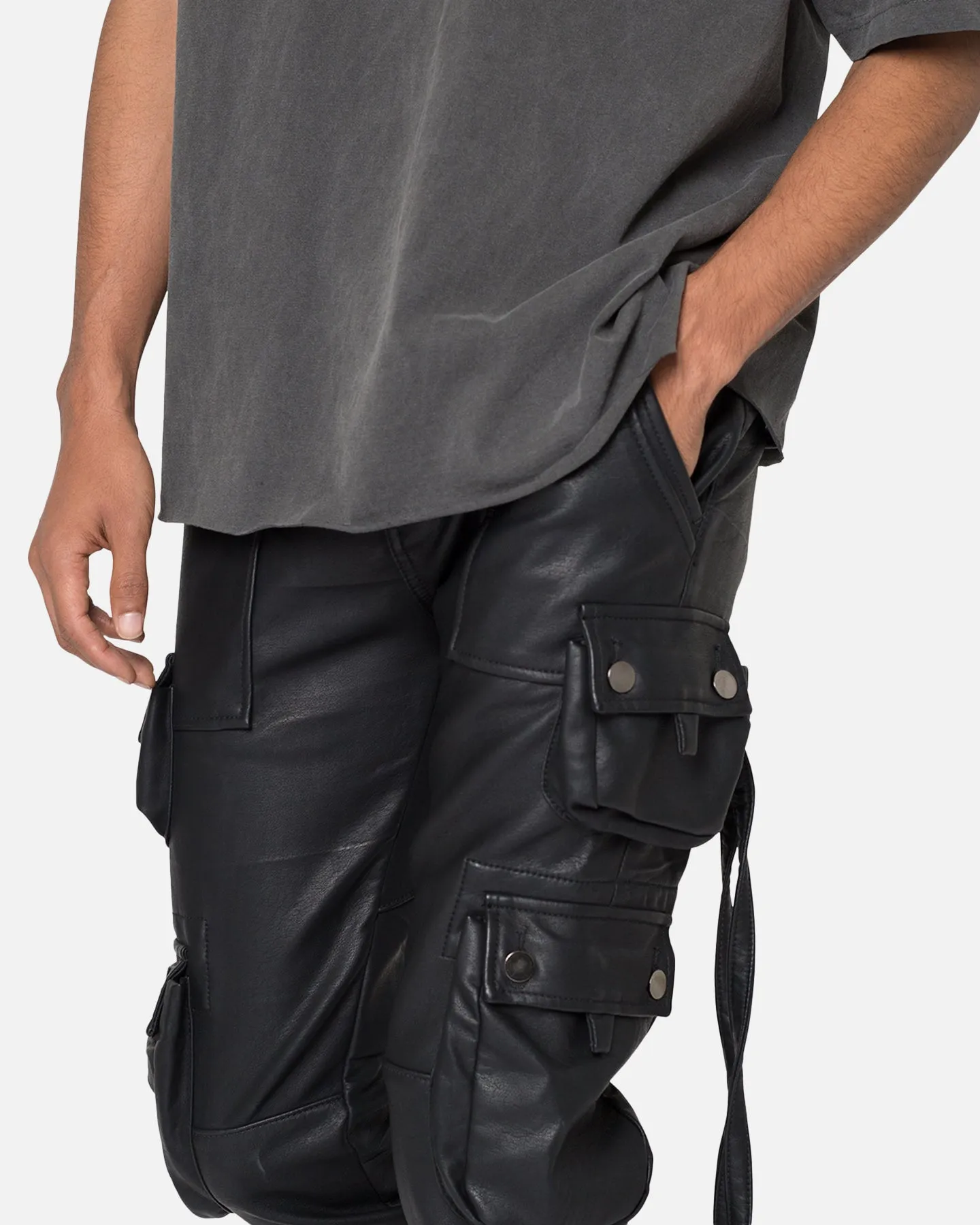 MNML D152 Leather Cargo Pants Black