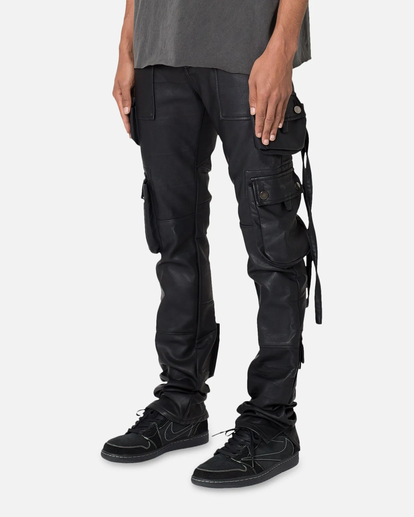 MNML D152 Leather Cargo Pants Black