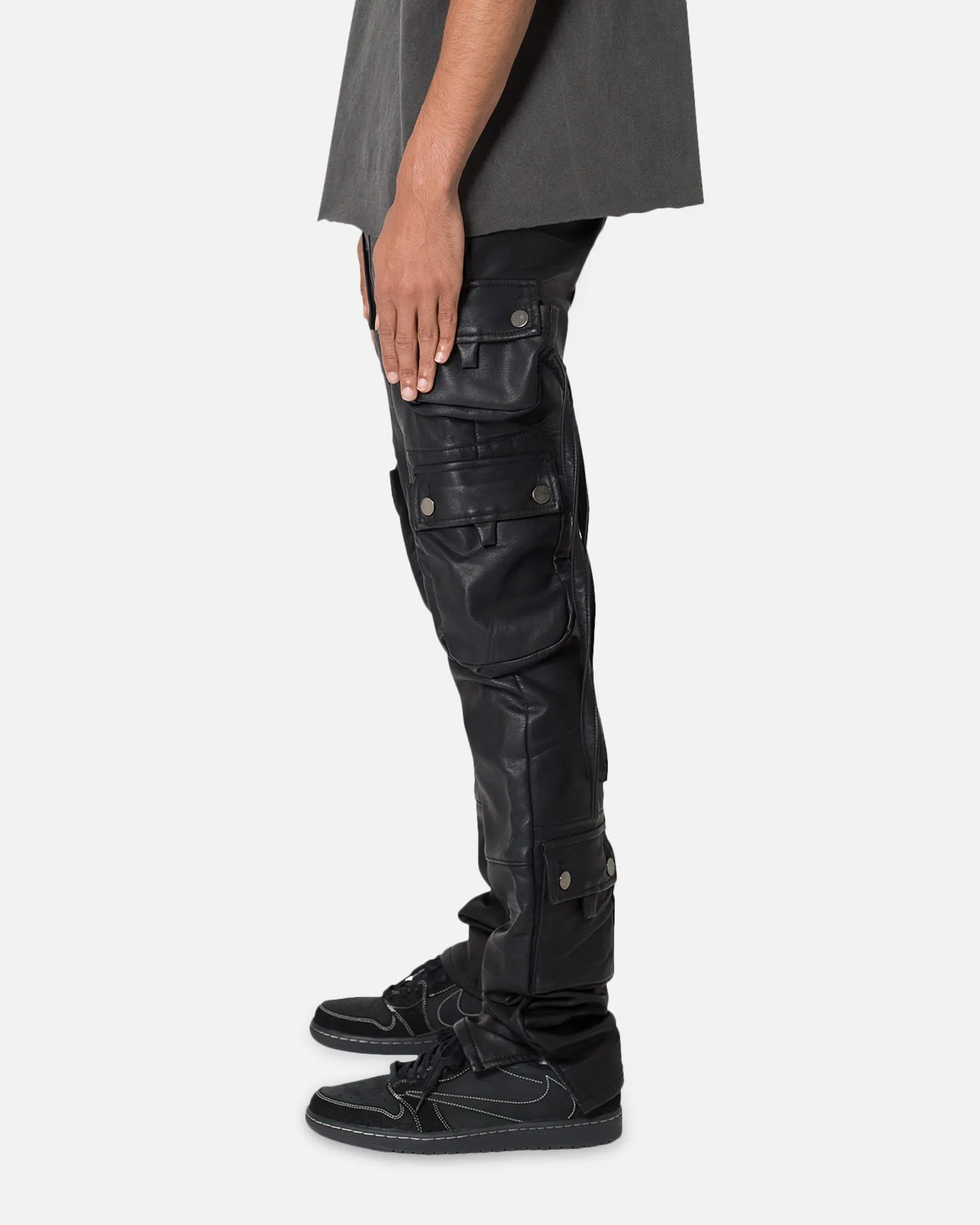 MNML D152 Leather Cargo Pants Black