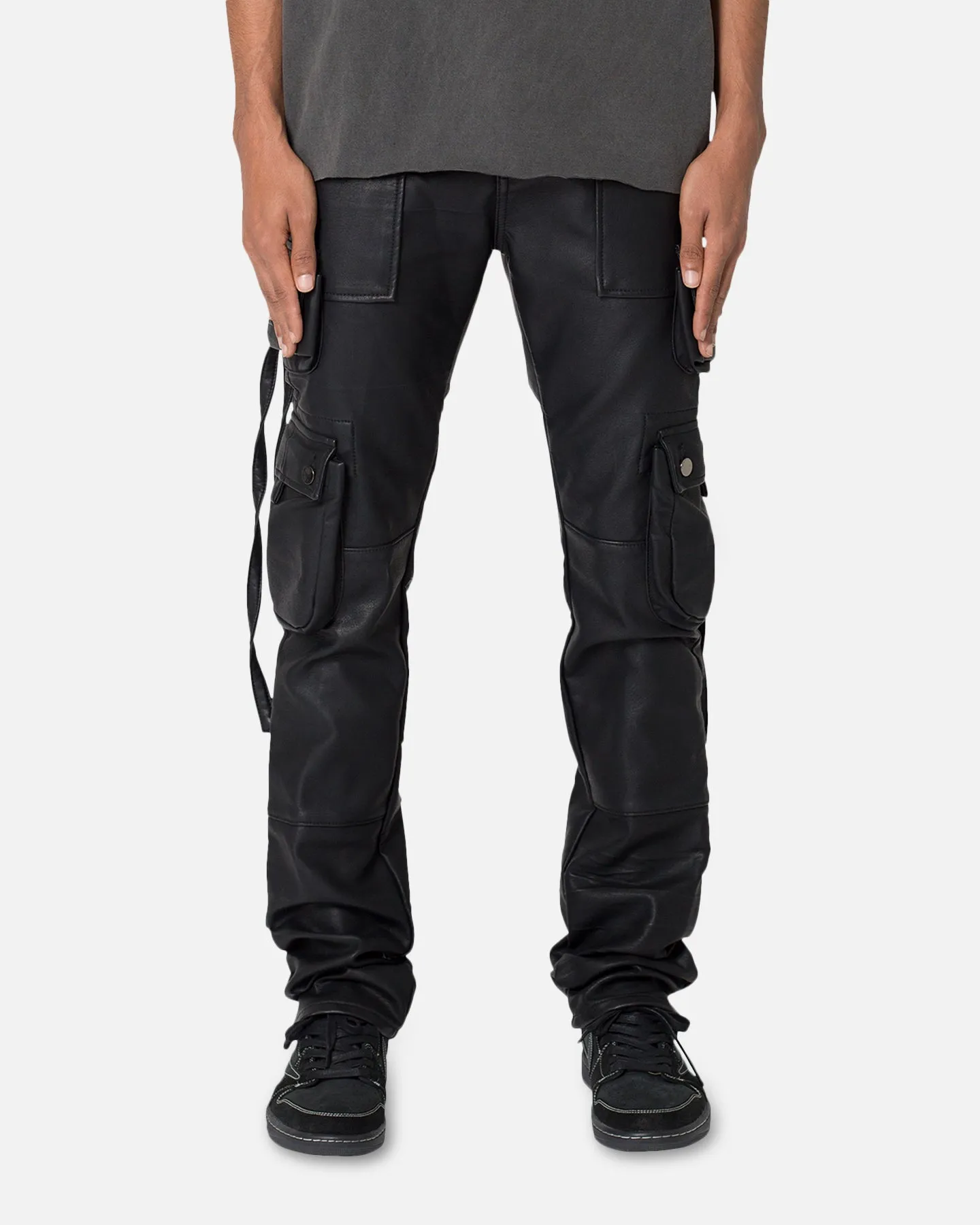 MNML D152 Leather Cargo Pants Black