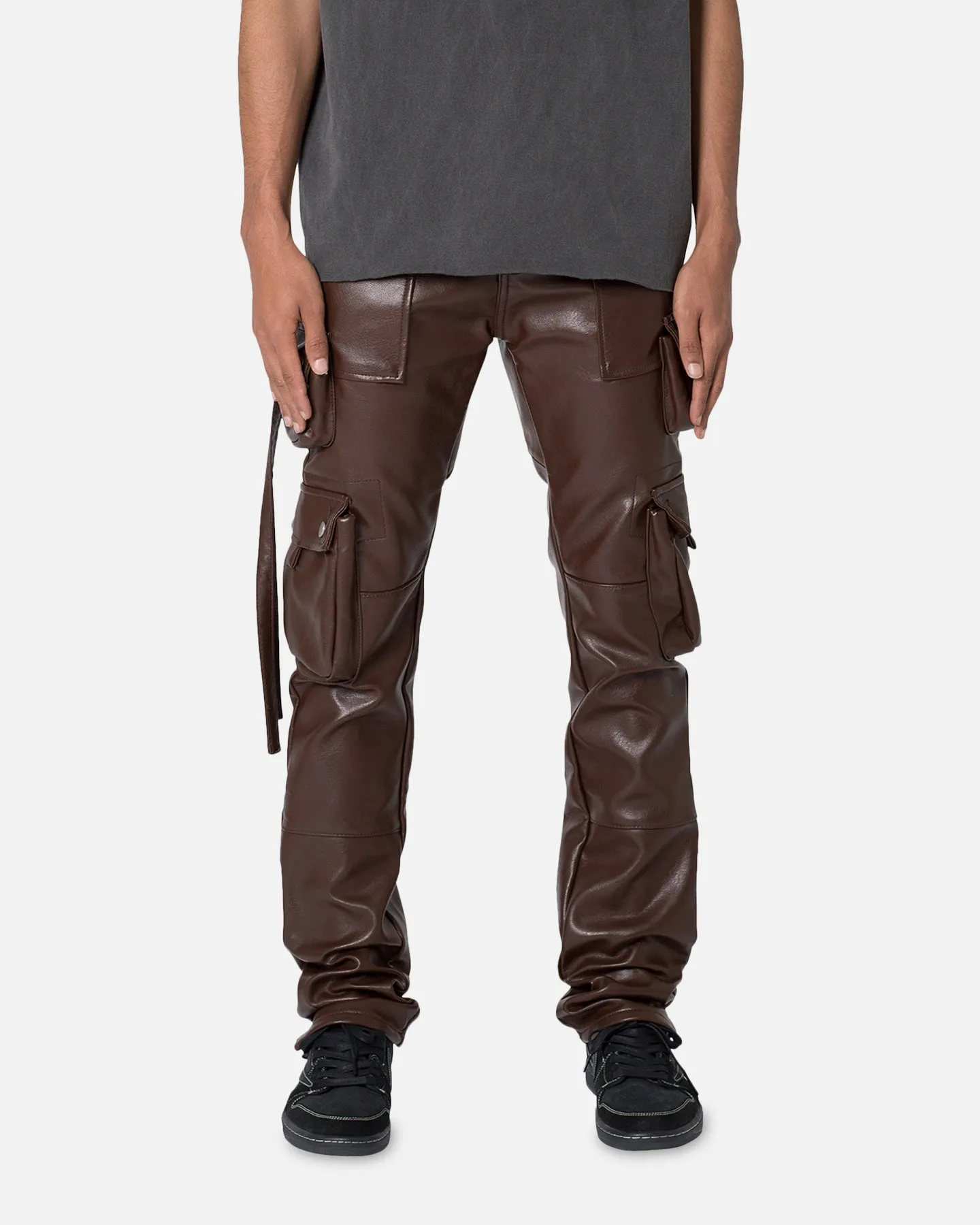 MNML D152 Leather Cargo Pants Brown