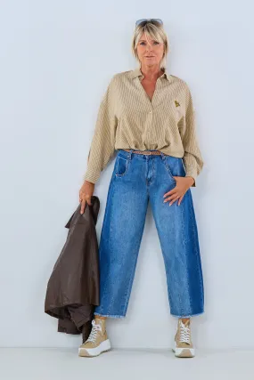 Mom Jeans mit kleinen Fransen, denim blau