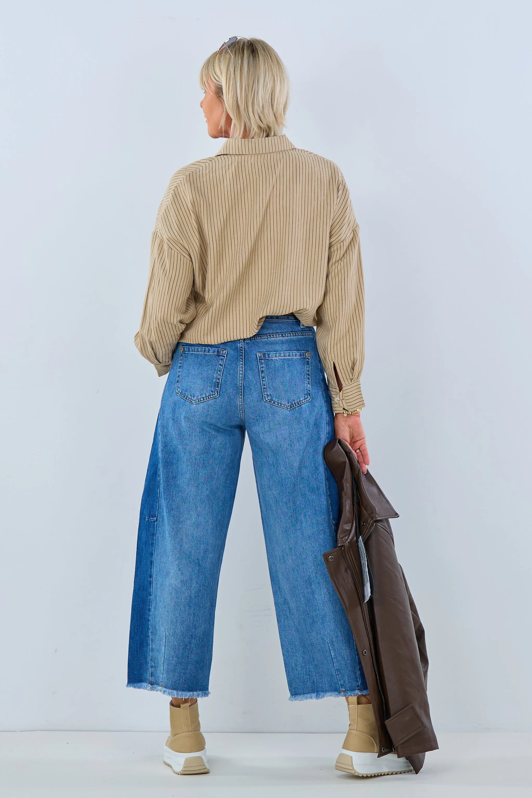 Mom Jeans mit kleinen Fransen, denim blau