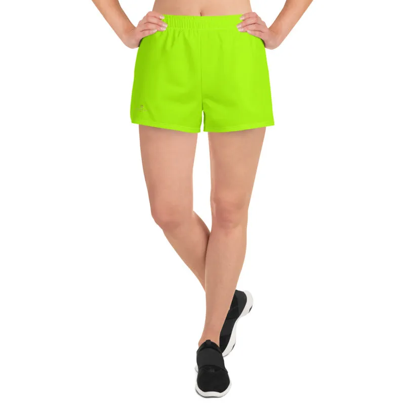 Neon Green Women's Shorts, Water-Repellent Microfiber Athletic Short Shorts, Made in EU