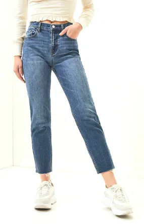 PacSun L.A. Womens Vintage Icon Mitchell Blue High Rise Frayed Hem Mom Jeans