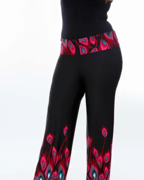 Peacock Print Palazzo Pants | Fuchsia Peacock