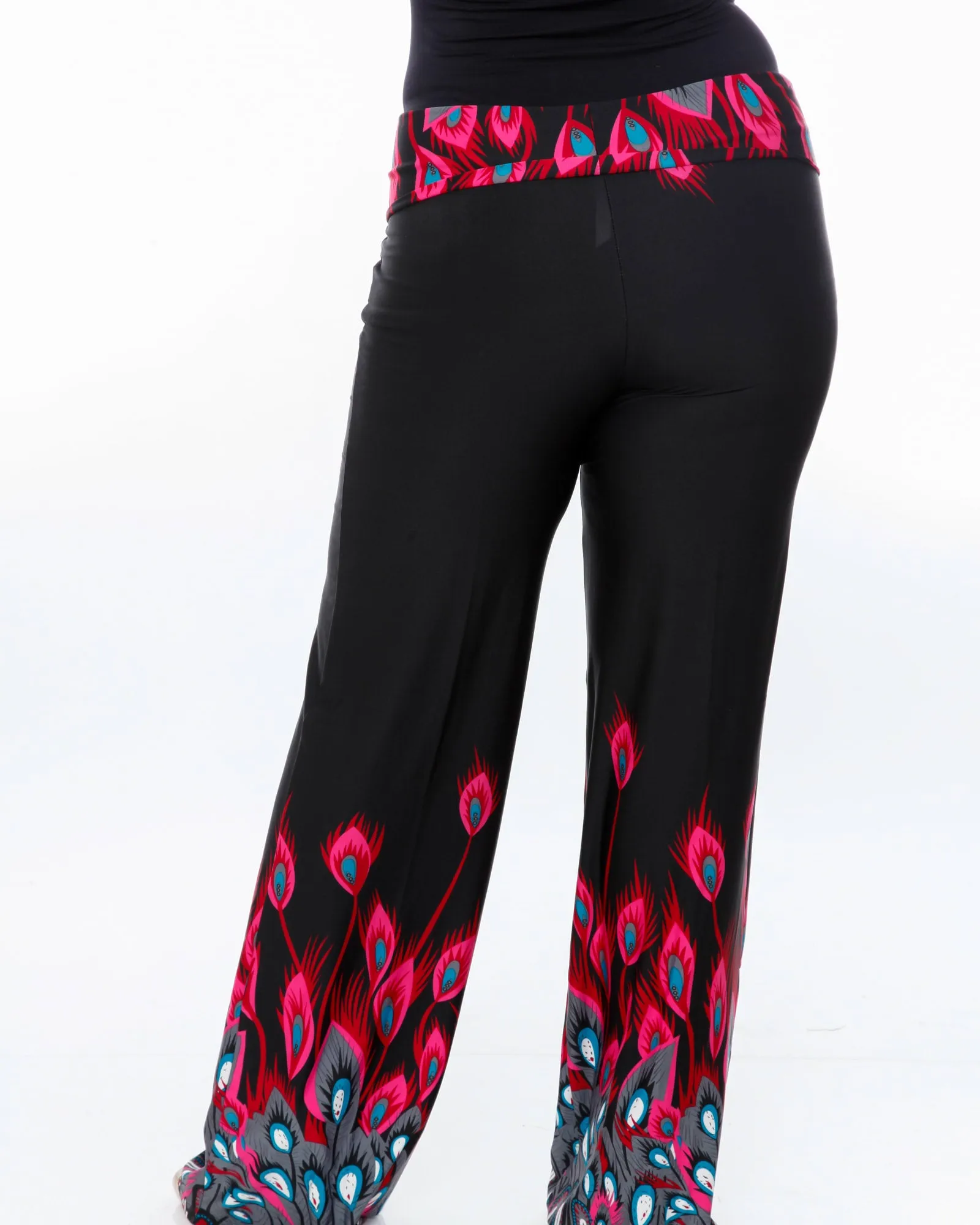 Peacock Print Palazzo Pants | Fuchsia Peacock