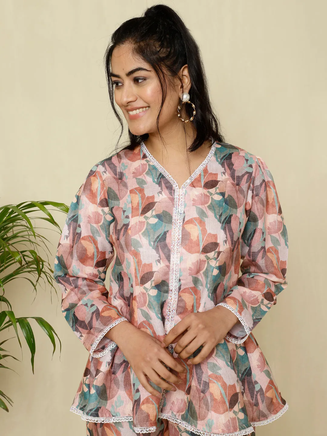 Rose Abstract Printed Top With Palazzo Co-ord Set