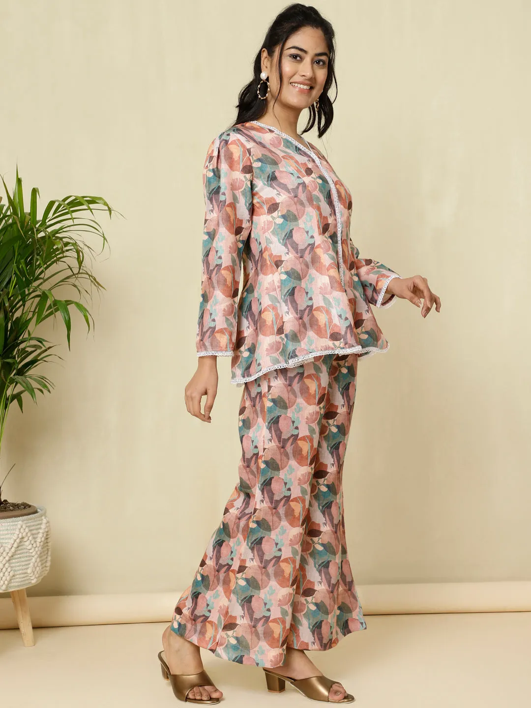 Rose Abstract Printed Top With Palazzo Co-ord Set