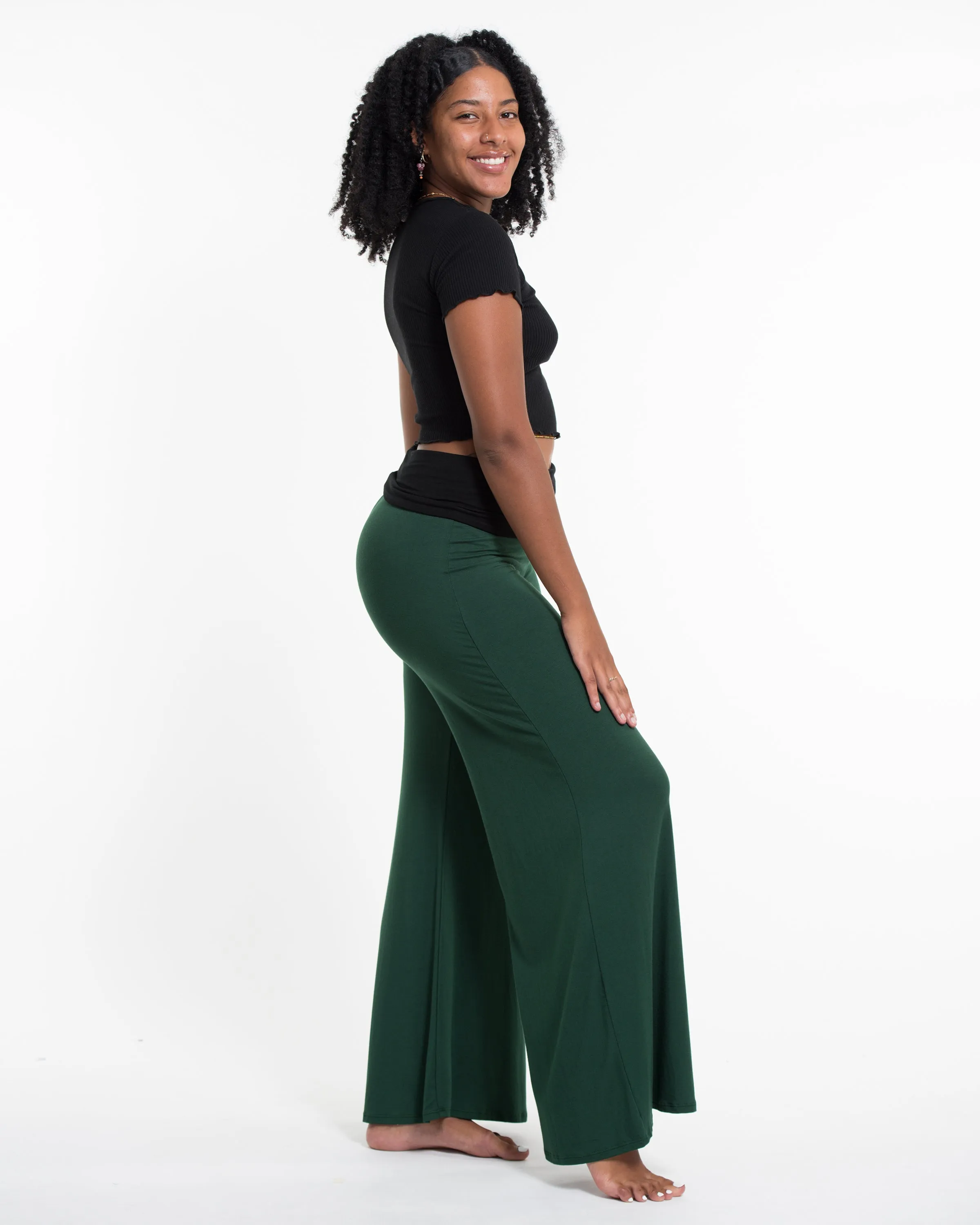 Solid Color Spandex Wide Leg Palazzo Pants in Green