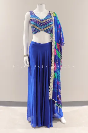 Stylish Royal Blue Crop Top Palazzo Outfit with Attractive Dupatta