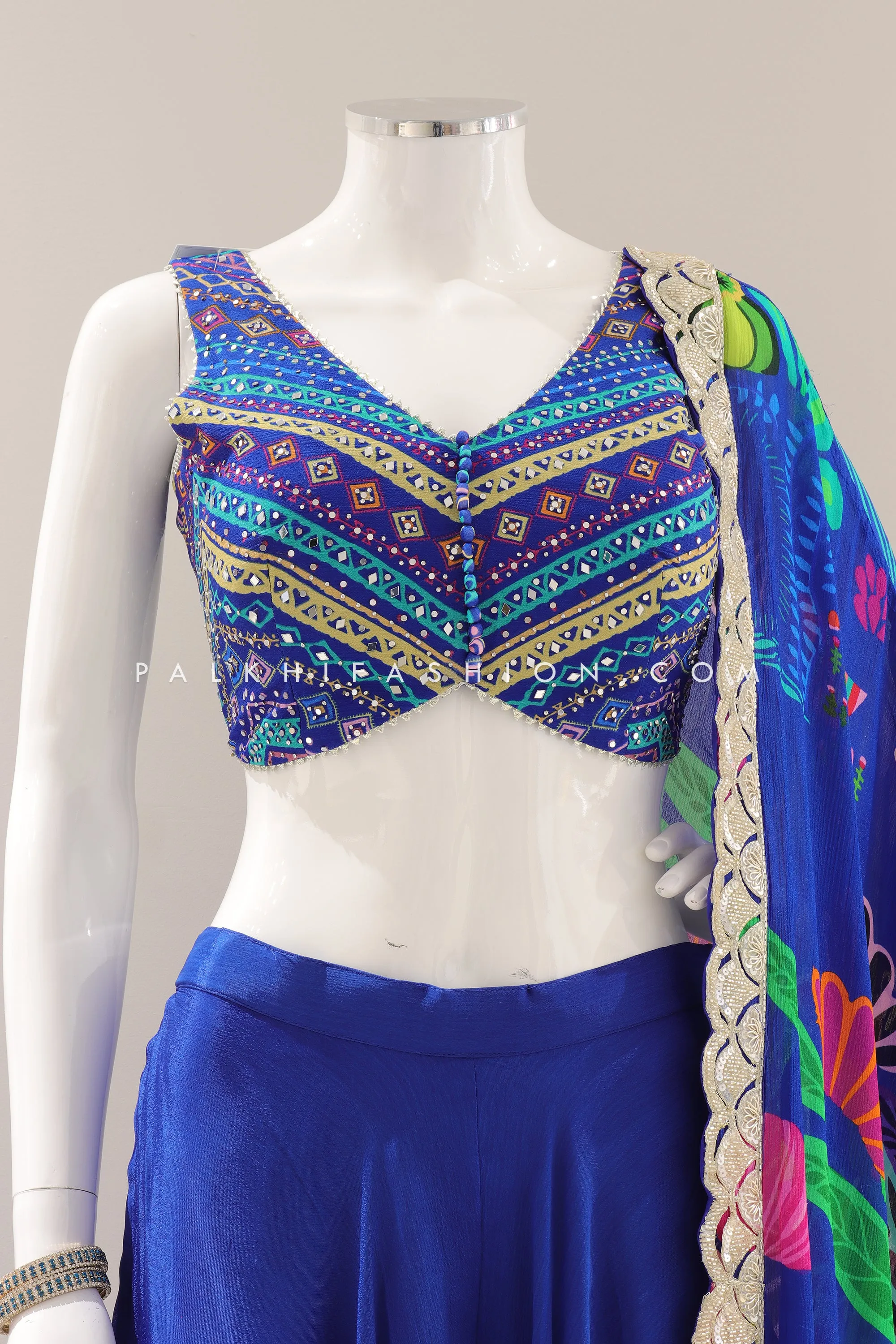 Stylish Royal Blue Crop Top Palazzo Outfit with Attractive Dupatta