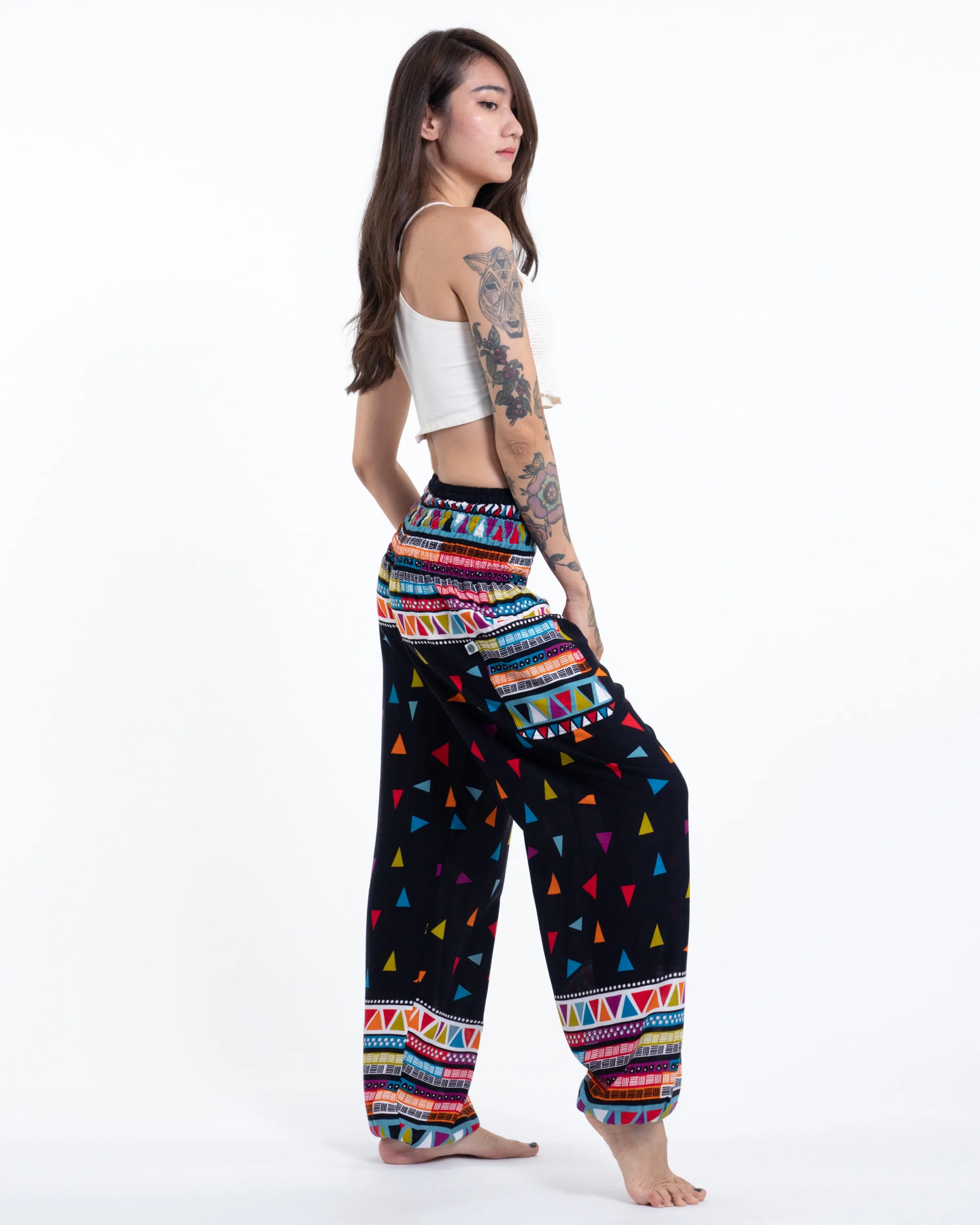 Unisex Triangles Harem Pants in Black