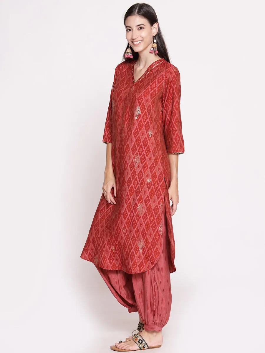 Women Pink Geometrical Printed Kurta With Harem Pant