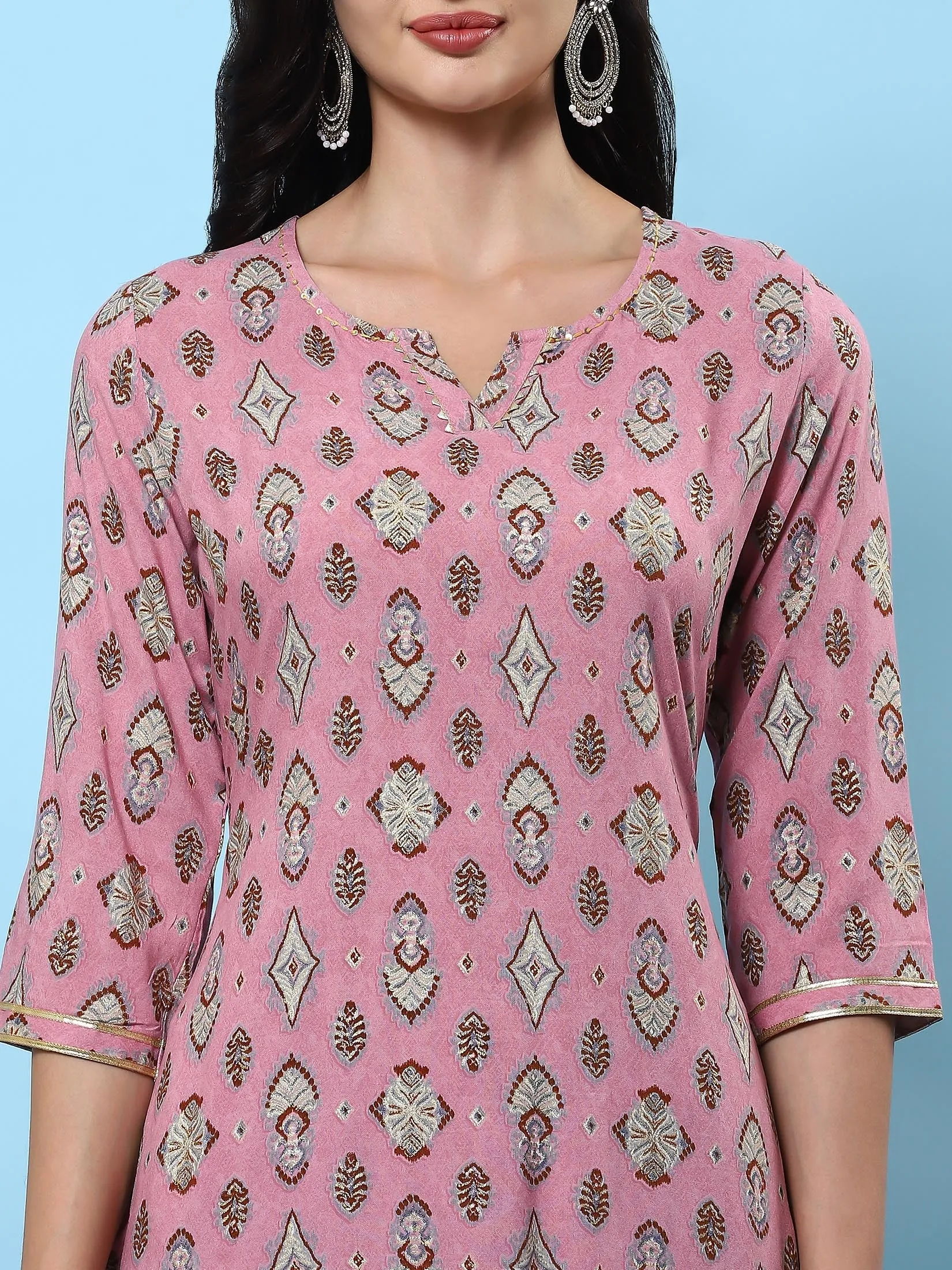 Women Pink Printed Kurta With Harem Pant