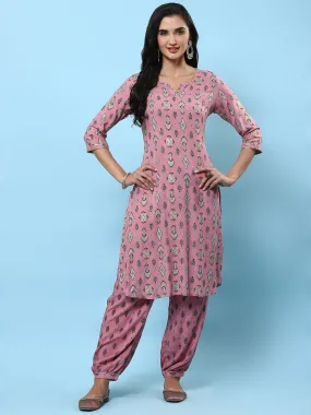 Women Pink Printed Kurta With Harem Pant