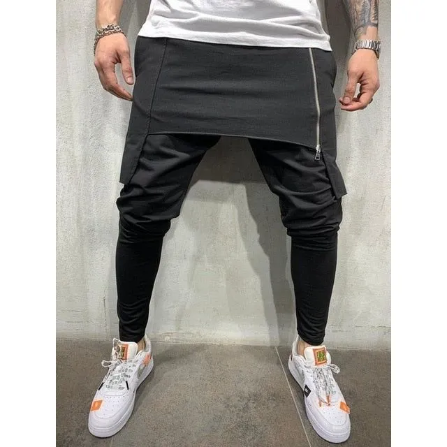 Zipper Double Layer Men Hip Hop Jogger Pants