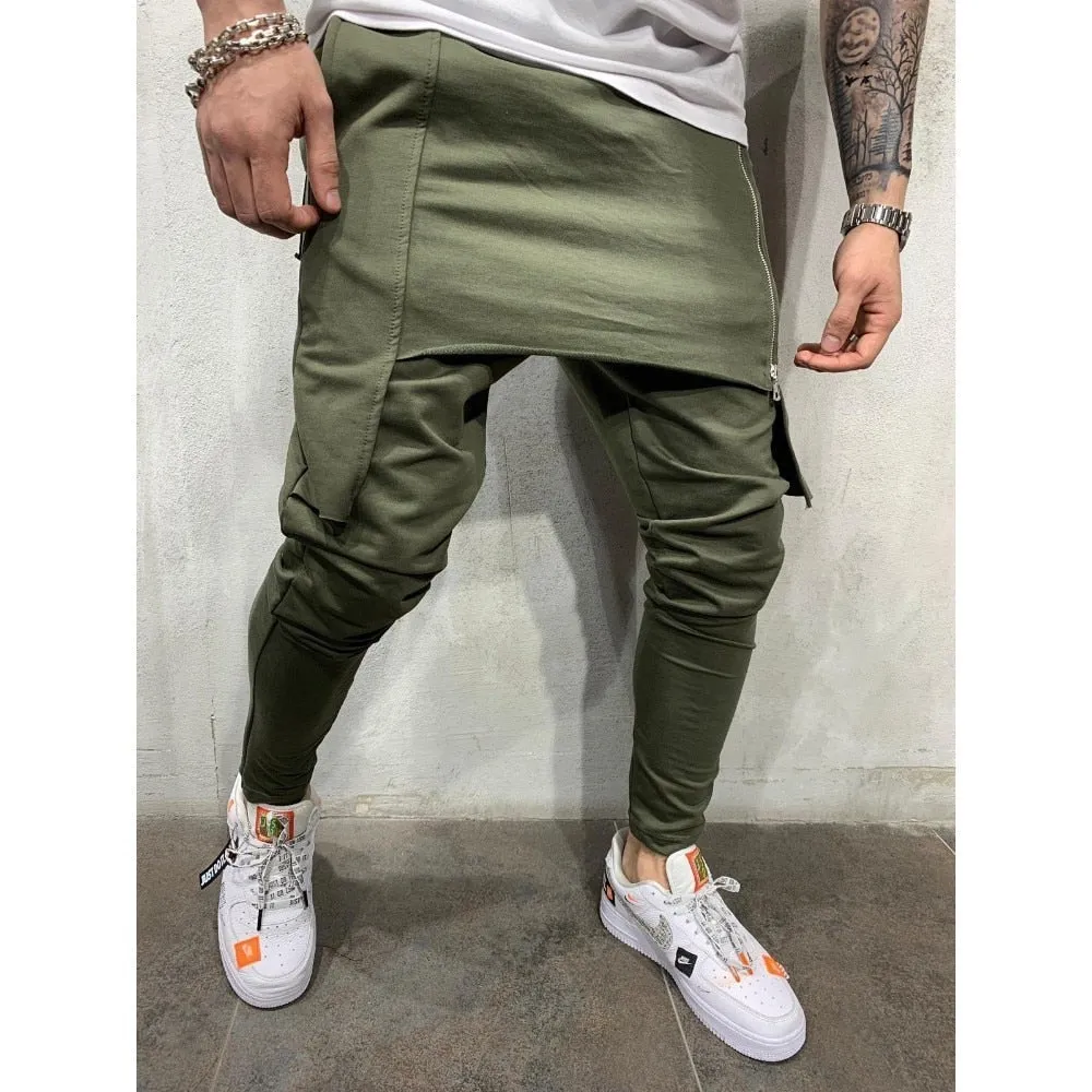 Zipper Double Layer Men Hip Hop Jogger Pants